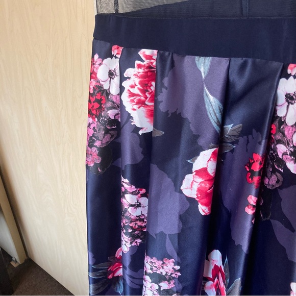 Betsy & Adam 6 Blue Floral Off Shoulder Dress Sleeveless Long Maxi Sheer Waist - Picture 5 of 12